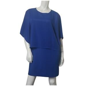 Halston Heritage SZ 10 Dress Cobalt Blue Popover Draped Embellished Neckline NEW